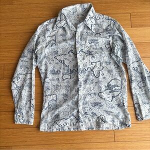 Vintage mens map print button down shirt